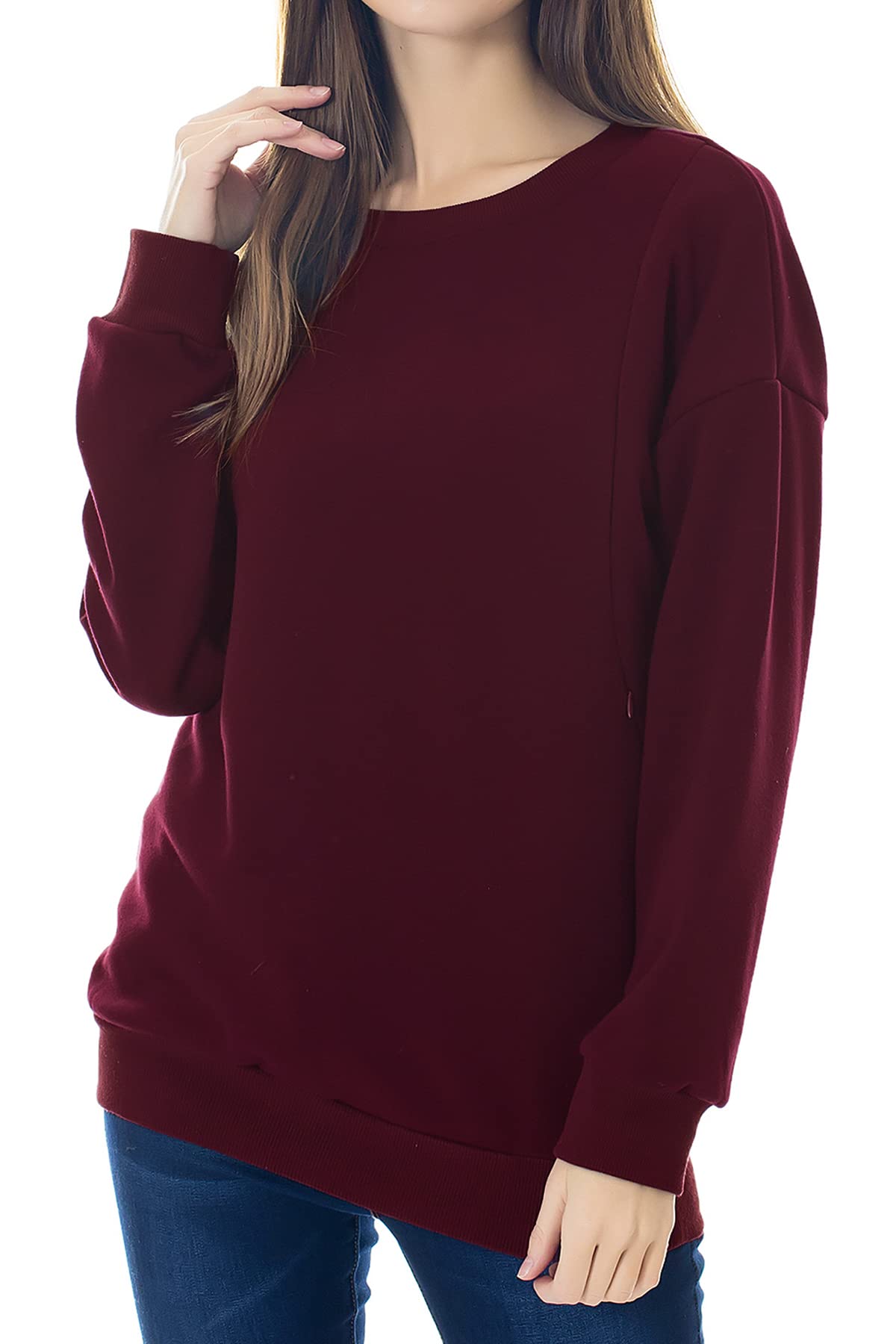 Smallshow Pflege Sweatshirt Langarm T-Shirt Bluse Stillen Pullover Tops Stillshirt Wine L