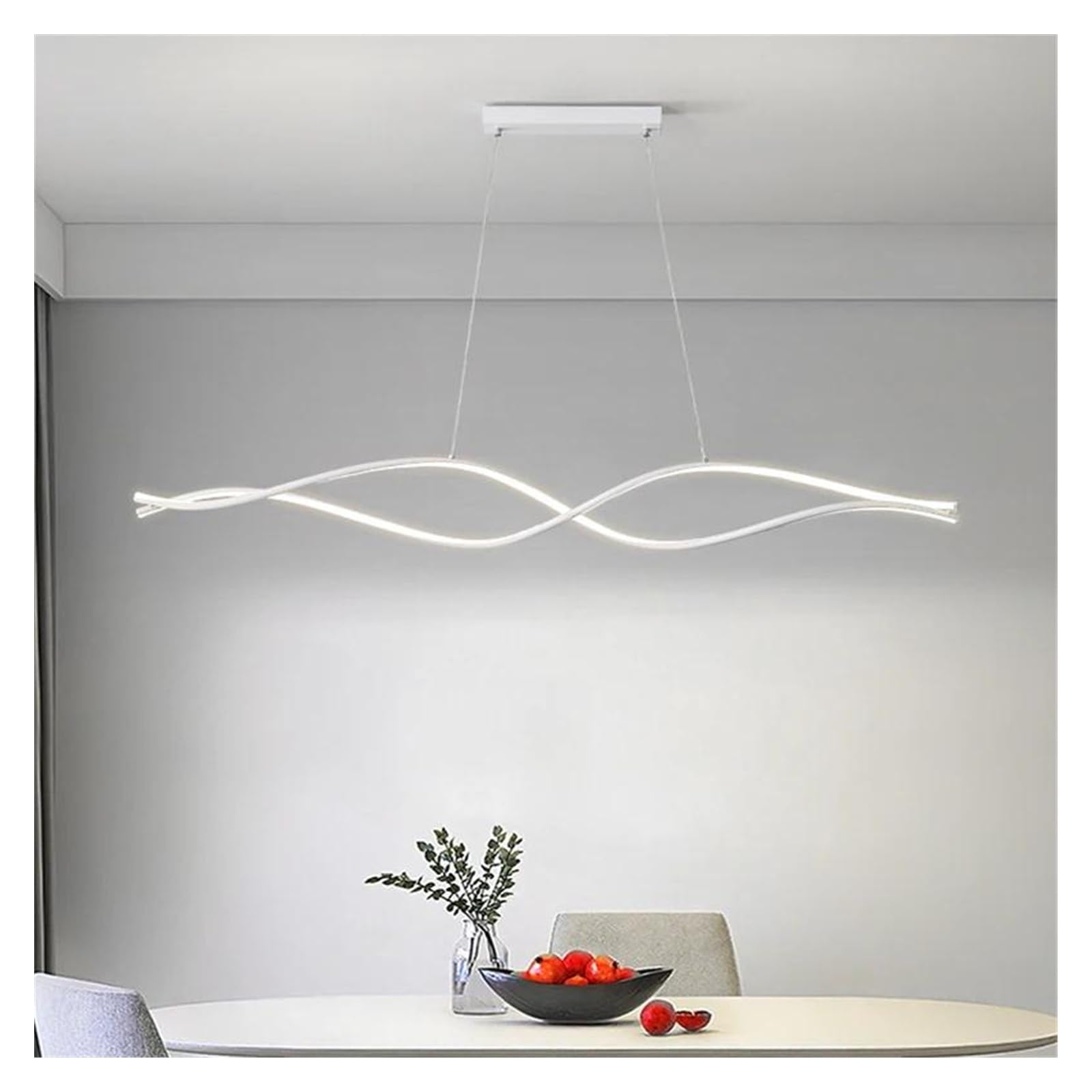 ASerZenith Restaurant Pendant Lights Simple Creative One-Word Long Led Chandelier Dining Room Personalized Nordic Designer Table Lamp,Hanging Light,Remote Dimming-B-L100Cm