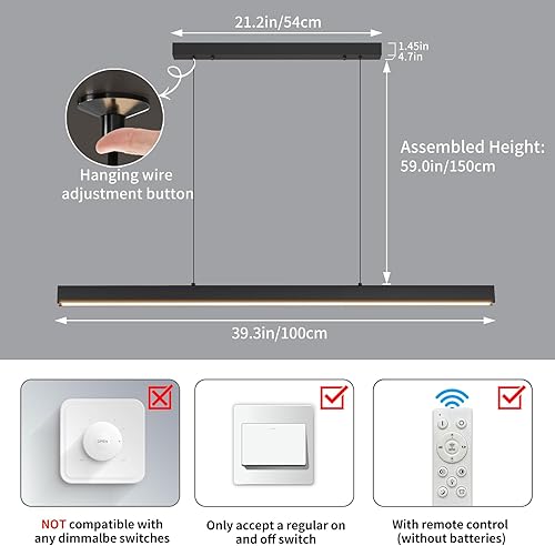 Miniatura 10 de Lámpara colgante lineal 3000k-6000k, 59 pulgadas moderna lámpara colgante LED para oficina, restaurante, isla de cocina
