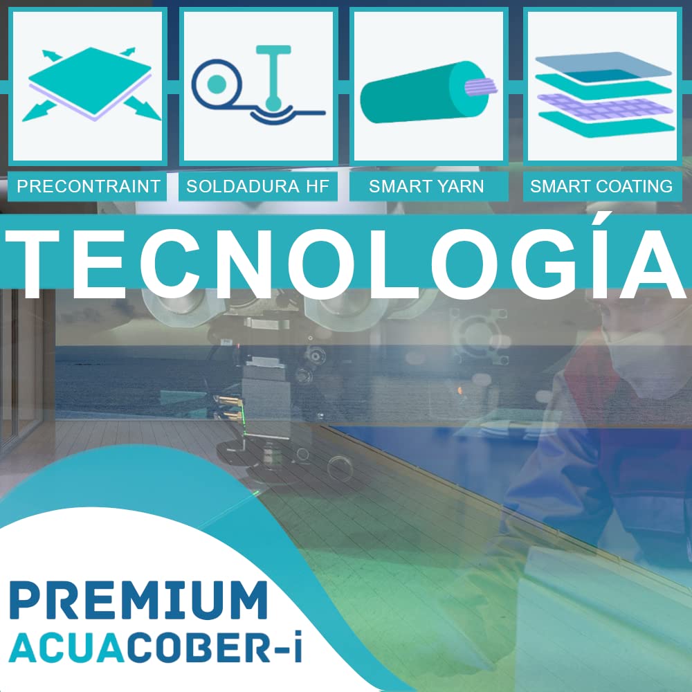 Acuacober-i Premium Cobertor Funda Invierno para Piscina de 3.50 x 4.50 m I Medidas totales Lona: 3.80 x 4.80 m I Color Exterior: Azul/Interior: Negro