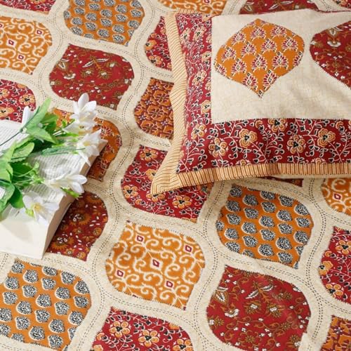 Image of Pure Cotton Single Bedsheet with 1 Pillow Cover, 220 TC Premium Jaipuri Bedsheet for Single Bed | 60x90 Inch - Multicolor Floral Print