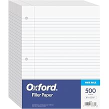 Oxford Filler Paper, 8 x 10-1/2 Inch Wide Ruled Paper, 3 Hole Punch, Loose Leaf Notebook Paper for 3 Ring Binders, 500 sheets (62330), white