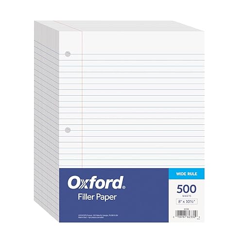 Oxford Filler Paper, 8 x 10-1/2 Inch Wide Ruled Paper, 3 Hole Punch, Loose Leaf Notebook Paper for 3 Ring Binders, 500 sheets (62330), white - Filler Paper