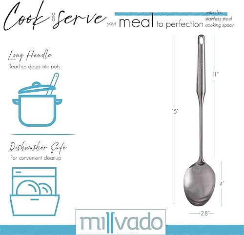 Miniatura 9 de Cuchara de cocina ranurada de acero inoxidable, colador de chef de metal grande para cocinar, servir y mezclar, la herramienta de cocina #1 apta