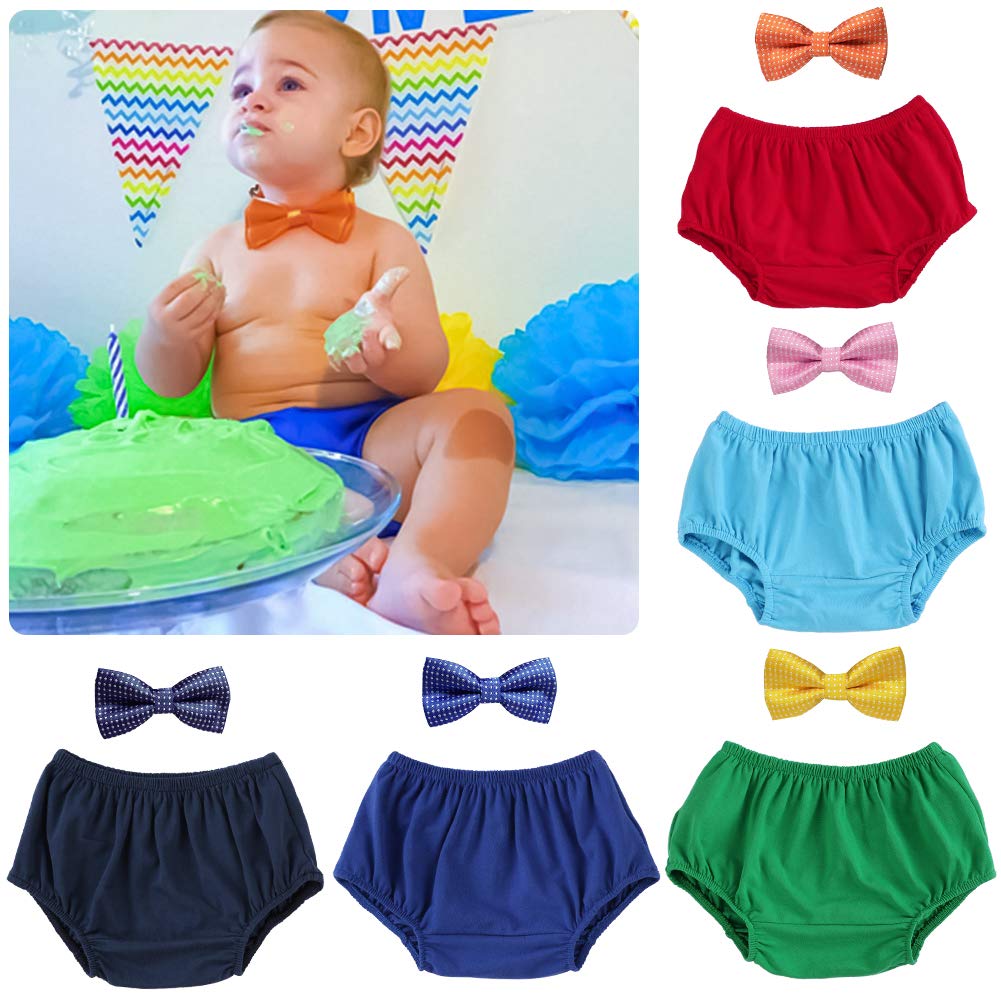 Baby Boys Cake Smash Outfit 1st Birthday Cotton Pants Bloomers Bowtie Set/Bow Ties Photo Prop - Various Designs (Black+Red)
