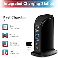 Vista 2 de Bloque de Cargador USB C Upoy, Cargadores para Múltiples Dispositivos Dual Tipo C 45W Total, Estación de Carga USB de 6 Puertos para iPhone, iPad