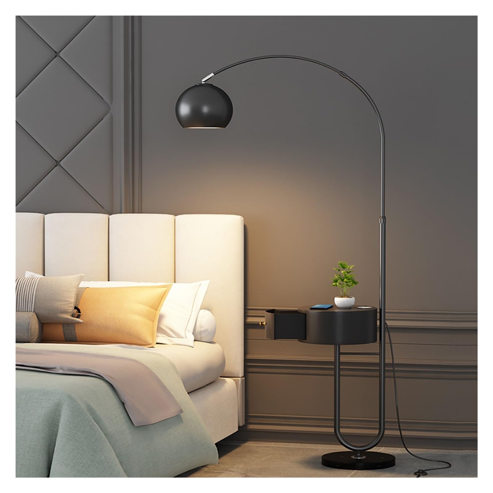 Z4T8M2K6G5 Tall Standing Lamp Floor Lamp with Table, Lamps for Living Room with Charging Station, Modern with Drawer, for, Bedroom(Black)