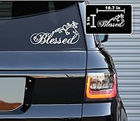 Printbeat Blessed with Swirls Hearts Christian Vinyl Decal Sticker for Cars Trucks Laptops - White 5x10.7" Durable Weatherproof