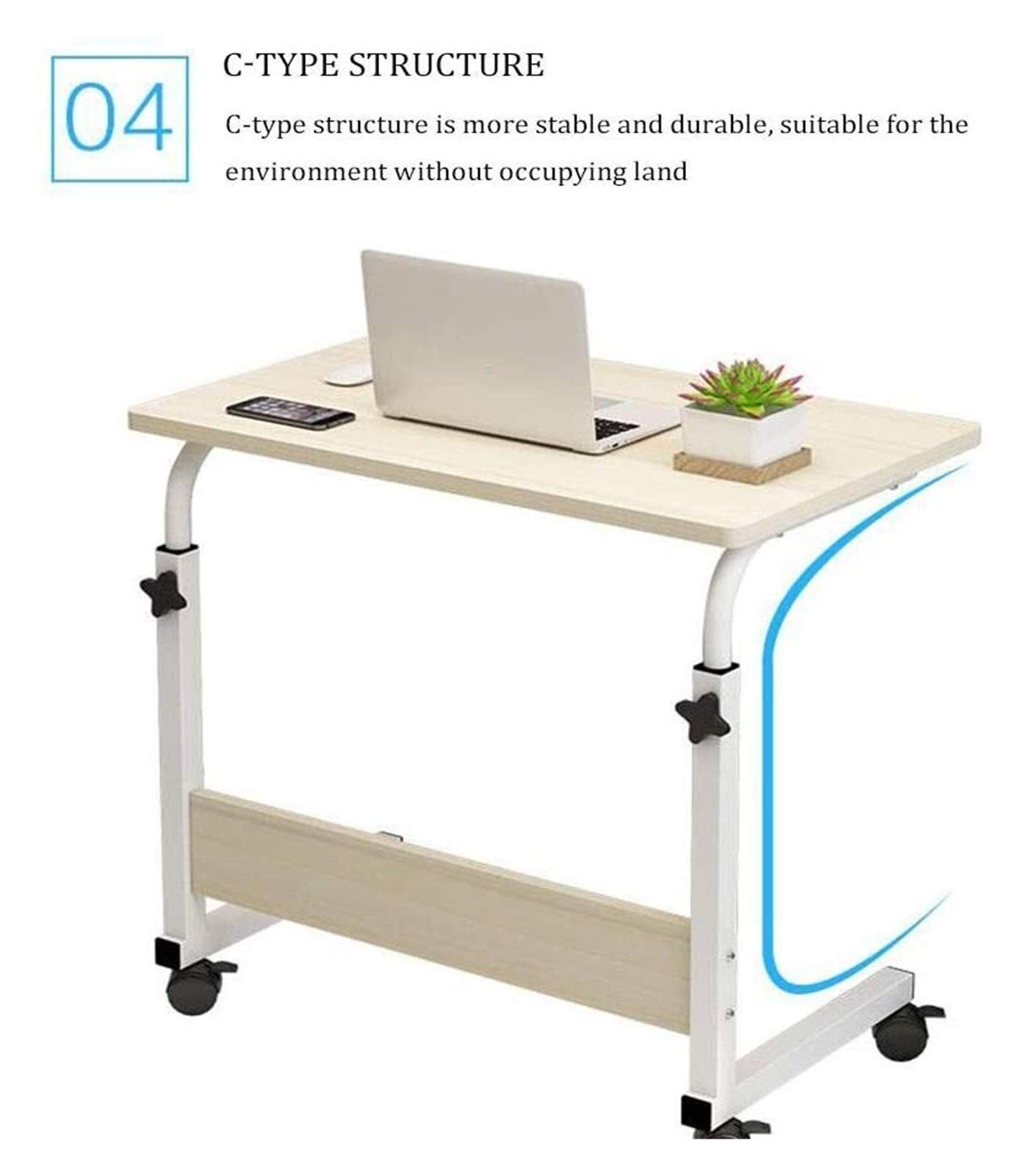 Mesa Auxiliar sobre la Cama con Ruedas, Escritorio de Noche con Base en Forma de C, Escritorio para portátil, Oficina en casa, Mesa Auxiliar móvil, Mesa para portátil, Soporte para Ordenador