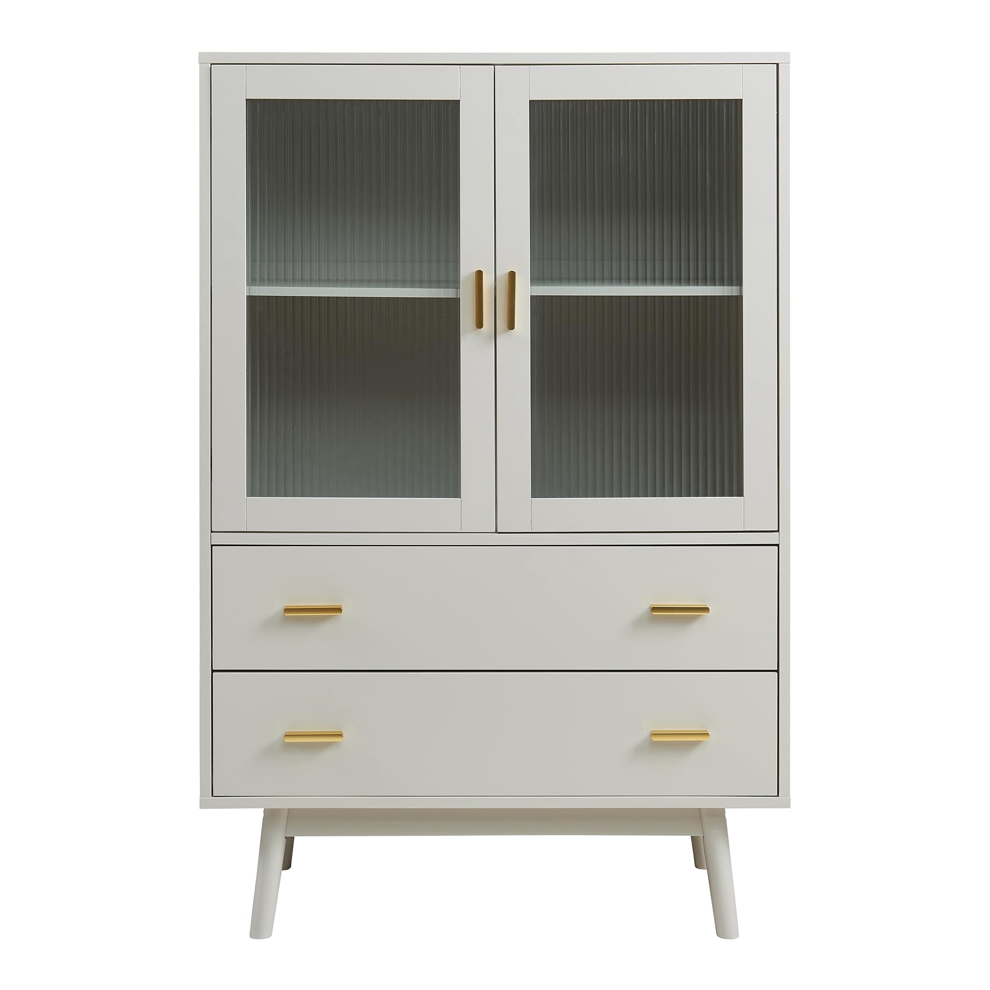 [en.casa] Credenza con Vetrina Armadietto con Ante in Vetro Scanalato e 2 Cassetti Madia per Cucina Soggiorno Sala Pranzo 120x80x40 cm Beige