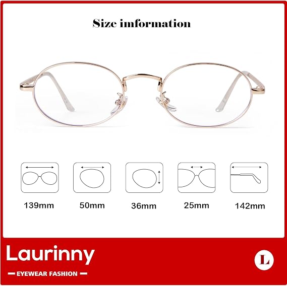 Oval Blue Light Blocking Glasses Women Men Clear Lens Metal Frame
