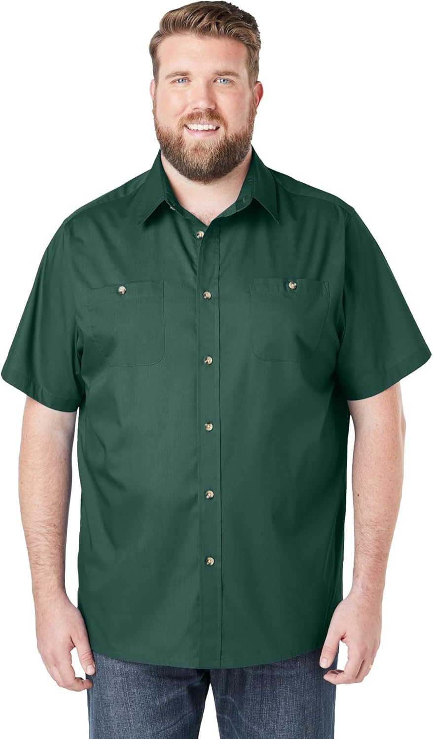 KingSize Men's Big & Tall Solid Wrinkle-Resistant Short Sleeve Button Down