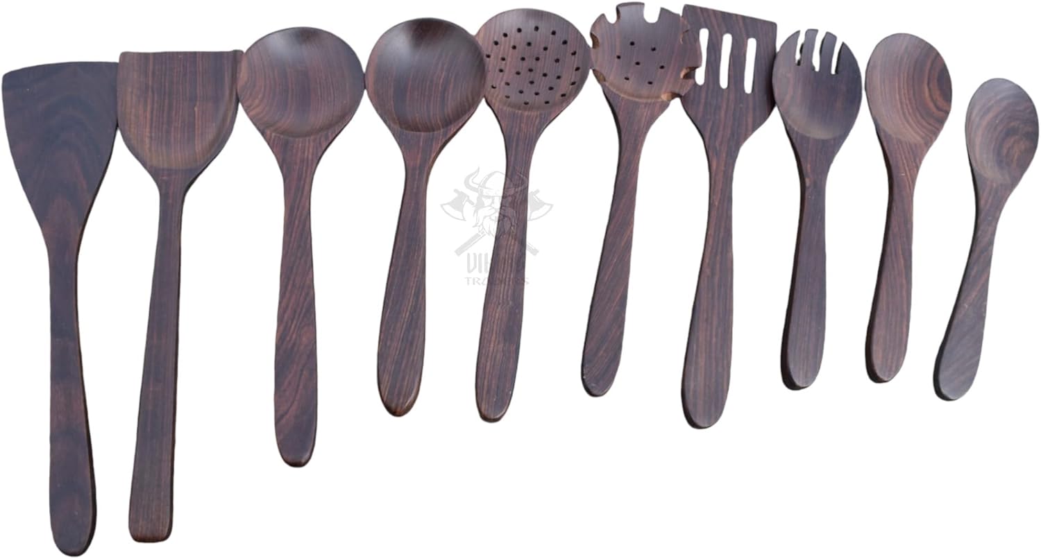 Viking Traders Wooden Spoons for Cooking, 10 Pcs Wooden