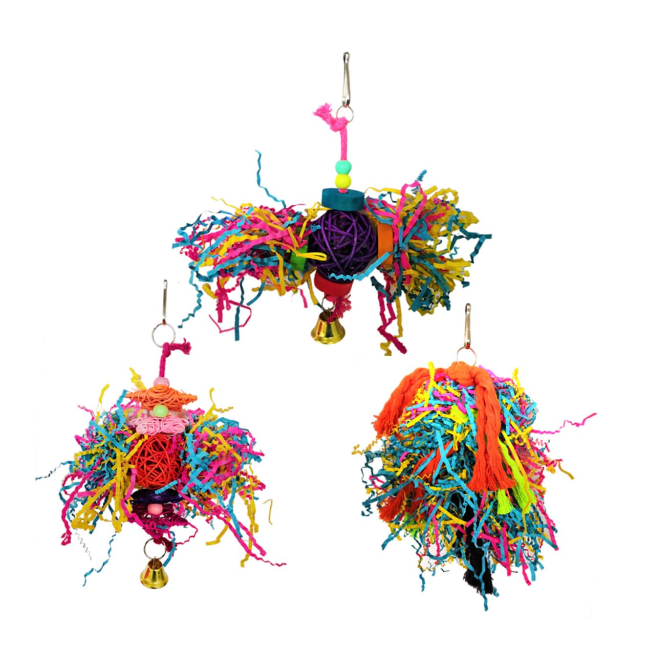FRCOLOR 9 Piezas Jaula de pájaros para cacatúas Juguetes para periquitos Juguetes Loros Herramienta para Masticar Bolas de Seda de Loro Cuerda de algodón Aves Bloques Bambú