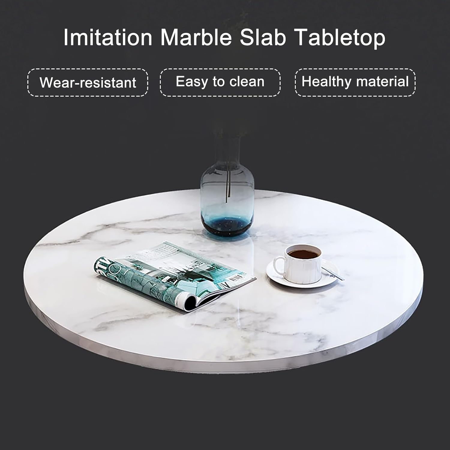 Reception Round Table Marble Round Table and Backrest Chair Sets 5-Piece, Modern Business Negotiation Dining Table for Coffee Shop Milk Tea Shop(Gray)