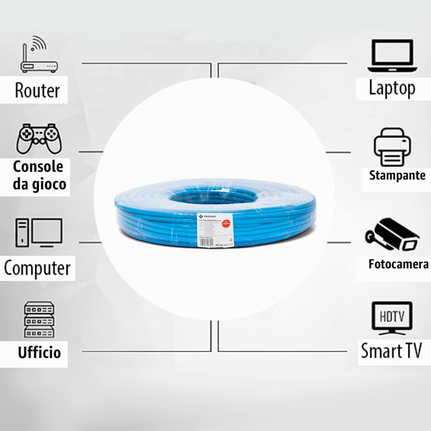 Velamp Cavo di Rete LAN Ethernet - Cat 6 – UTP – Lunghezza 25 mt - Matassa