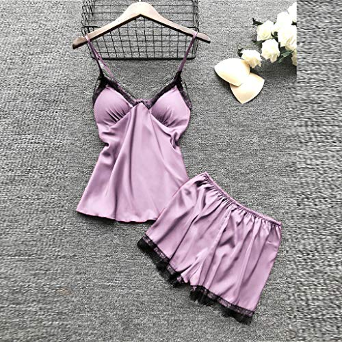 Cbcbtwo 4 Piece Silk Pajama Set Women Plus Size,Cute Solid Satin Sleepwear Sexy Cami Shorts And Nightdress Loose Bathrobe Purple #TOP2