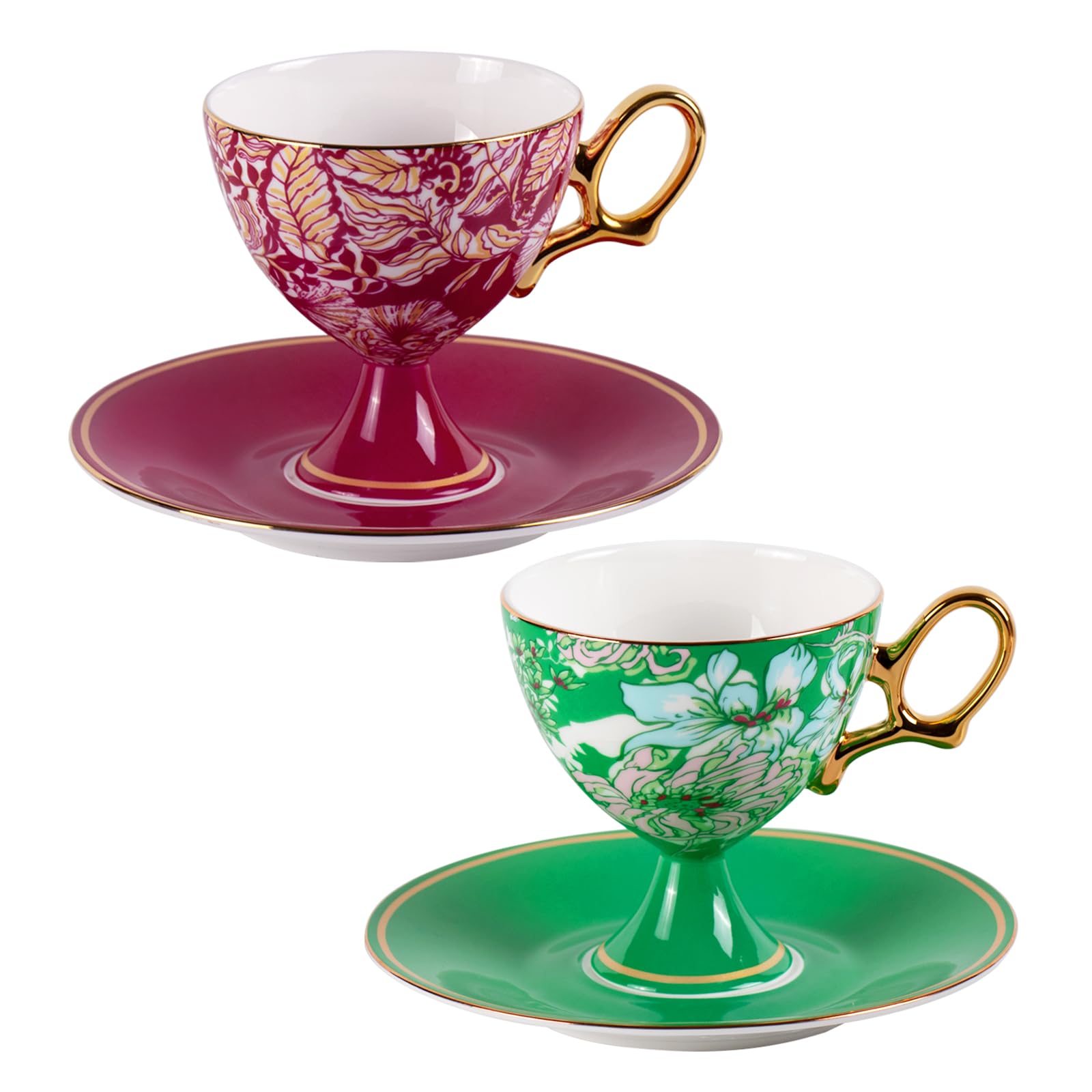 KAMMAK Ceramic Coffee Cups and Saucers Set of 2