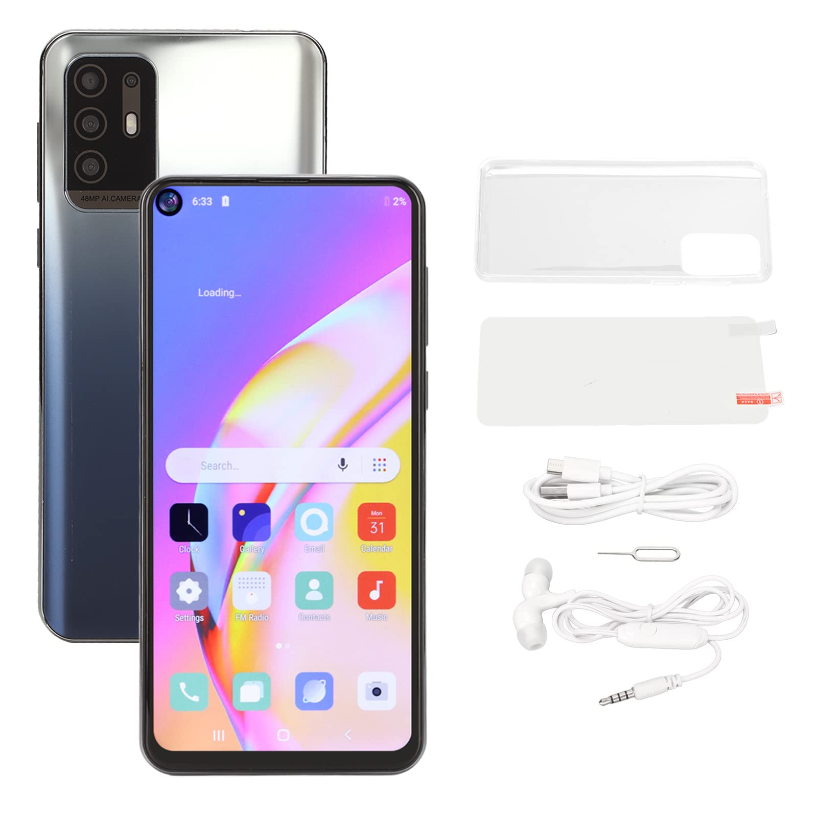 6,5-calowy Smartfon 5MP Rozpoznawanie Twarzy 20h 6800mAh 4GB 64GB 4G Telefon Komórkowy z Zestawem Słuchawkowym dla Biznesu (Srebrny i niebieski gradient)