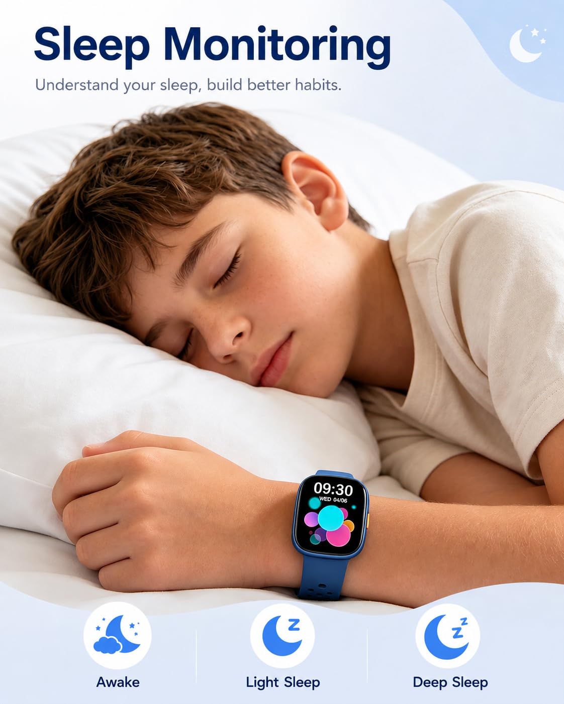 clleylise Smart Watch per bambini con chiamata Bluetooth, carta da parati fai da te e riproduzione musicale, promemoria meteo/sedentarietà, fotocamera con telecomando, adatto per ragazzi e ragazze 4