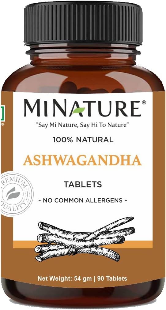Tabletas de Ashwagandha – 90 comprimidos, 1000 mg de mi Nature | Suministro para 45 días | Ashwagandha 100% natural | Vegano | de la India