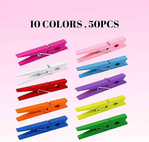 Miniatura 5 de Alfileres de ropa, pinzas de colores para ropa, 50 pines de cierre de madera de abedul natural de 2.9 pulgadas, agarre fuerte, pinzas coloridas de