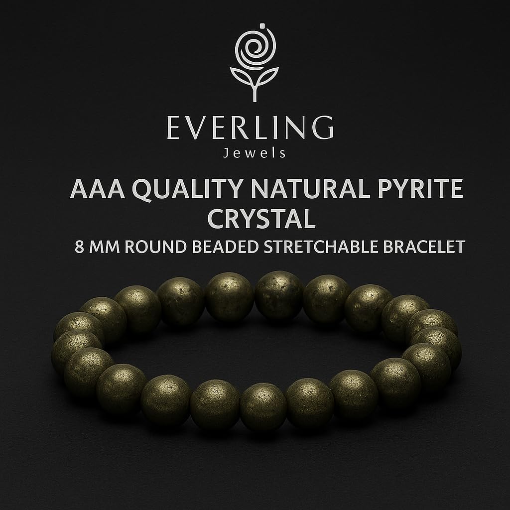Natural Pyrite Crystal Bracelet – 8mm AAA Gemstone Beads – Handmade Stretch Bracelet 7.5” for Reiki Healing, Vastu Correction, Wealth, Prosperity, Protection, Spirituality, Concentration & Creativity - Image 4