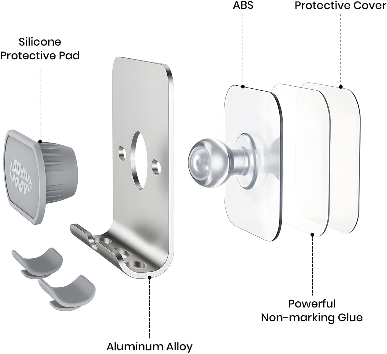 Aluminum Alloy Wall Mount Cell Phone Holder - Adjustable Stand for Bathroom, Bedroom, Kitchen & Dorm, Bedside Smartphone & Remote Organizer, Compatible with iPhone & All Smartphones