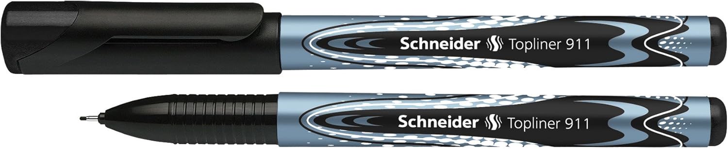 Schneider Fineliner Topliner 911 with Replaceable Cartridge, 0.4 mm, Black, Pack of 10