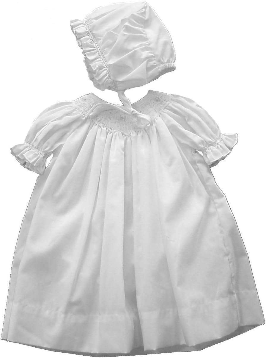 Petit Ami Girls Smocked Dress & Bonnet Preemie White
