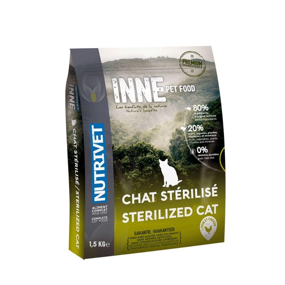 NUTRIVET - INNE Chat - Katze - Getreidefreies Futter - Sterilisierte oder übergewichtige Katze - Huhn - 80% Inhaltsstoffe tierischen Ursprungs - 1,5kg