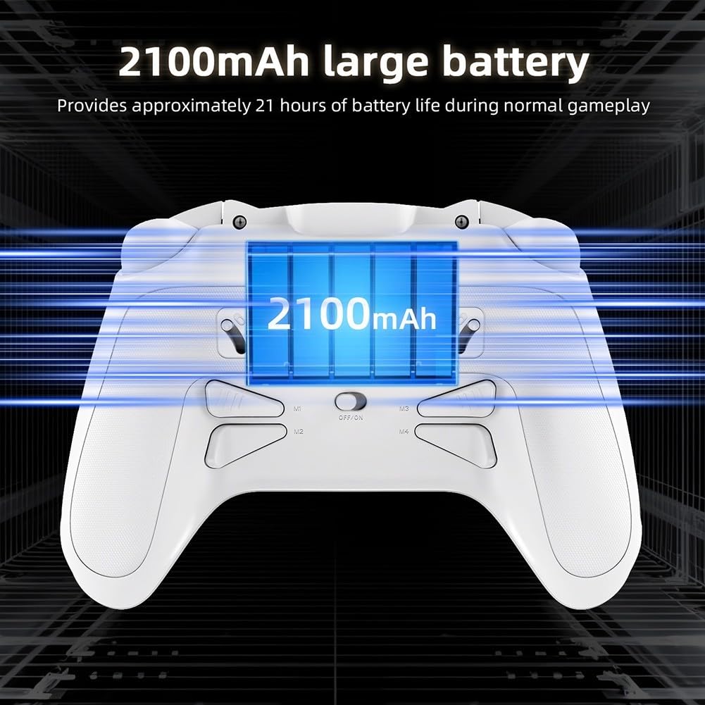 Gamepad wireless con ricevitore 2.4G, grande schermo display e trigger dual hall, controller ABS compatto per giochi su PC (bianco)
