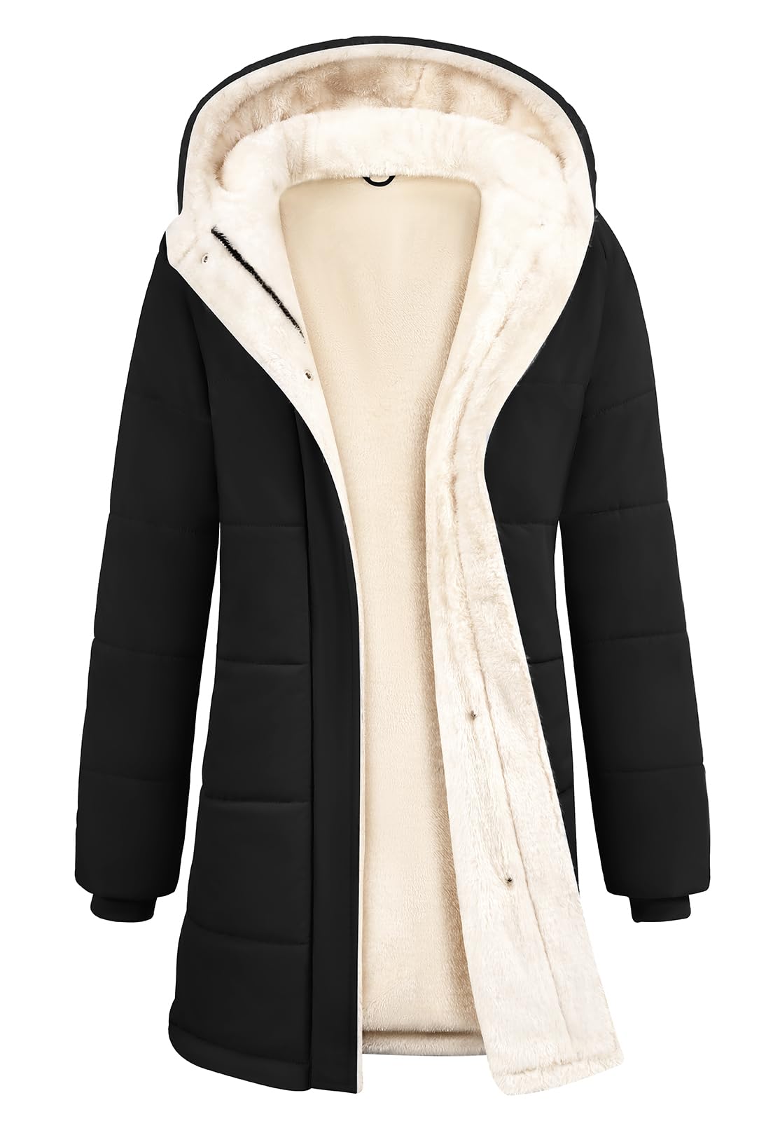 CMTOP Chaqueta Mujer Invierno Largo Forro Polar Cálido Abrigo Repelente al Agua Termica Parka Elegantes Clásica Chaqueta Acolchada, Gruesa Jacket con Bolsillos y Capucha