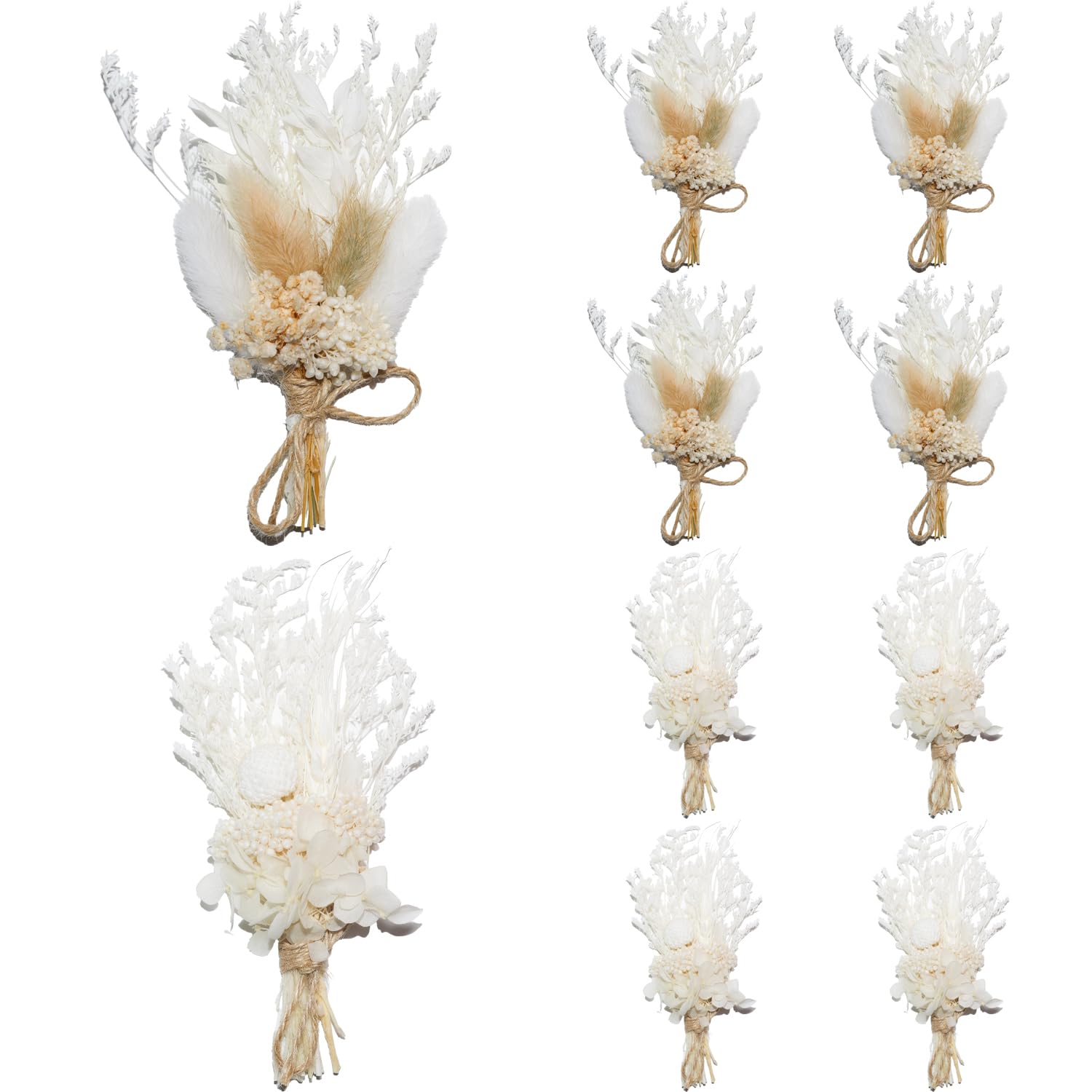 10 Pack Mini Dried Flower Bouquets, Natural Floral Arrangement(White)