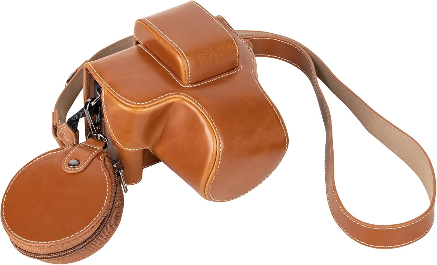 MUZIRI KINOKOO Protective Case for Canon EOS R50/R100 Camera and 18-45mm Lens, PU Leather EOSR50 R100 Camera Bag Including Half Case, Flip Cover, Shoulder Strap and Storage Pocket - Brown