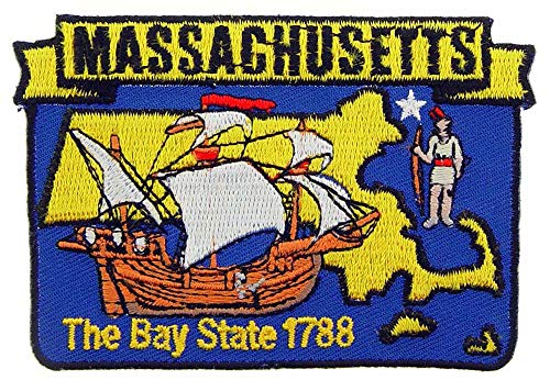 Massachusetts State Shaped Map Embroidered Patch, with Iron-On Adhesive