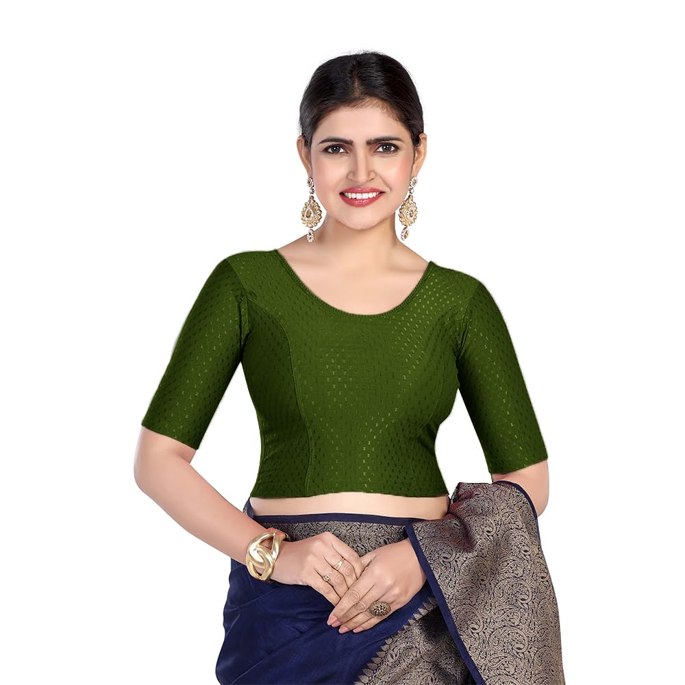 finestfit Round Neck Stretchable Elbow Sleeve Readymade Saree Blouse for Women, 100% Cotton Dobby Fabric-picture-30