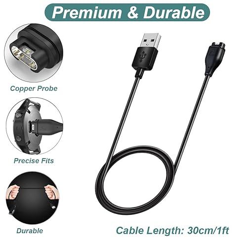 Miniatura 4 de Kissmart Cargador para Garmin Instinct 3 2 2S 2X, cable de carga USB de repuesto más un protector de puerto de carga de silicona verde, enchufe