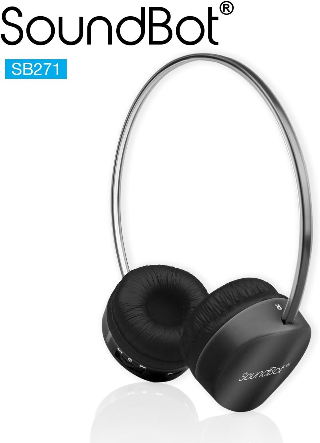 SoundBot SB271 Stereo Bluetooth 4.1 (Latest Version) Wireless Headphone for Music Streaming & Hands-Free Calling w/ 12Hrs Talk Time, 250Hrs Standby Time, Built-in Mic, Noise Reduction Ear-Cup (Black)