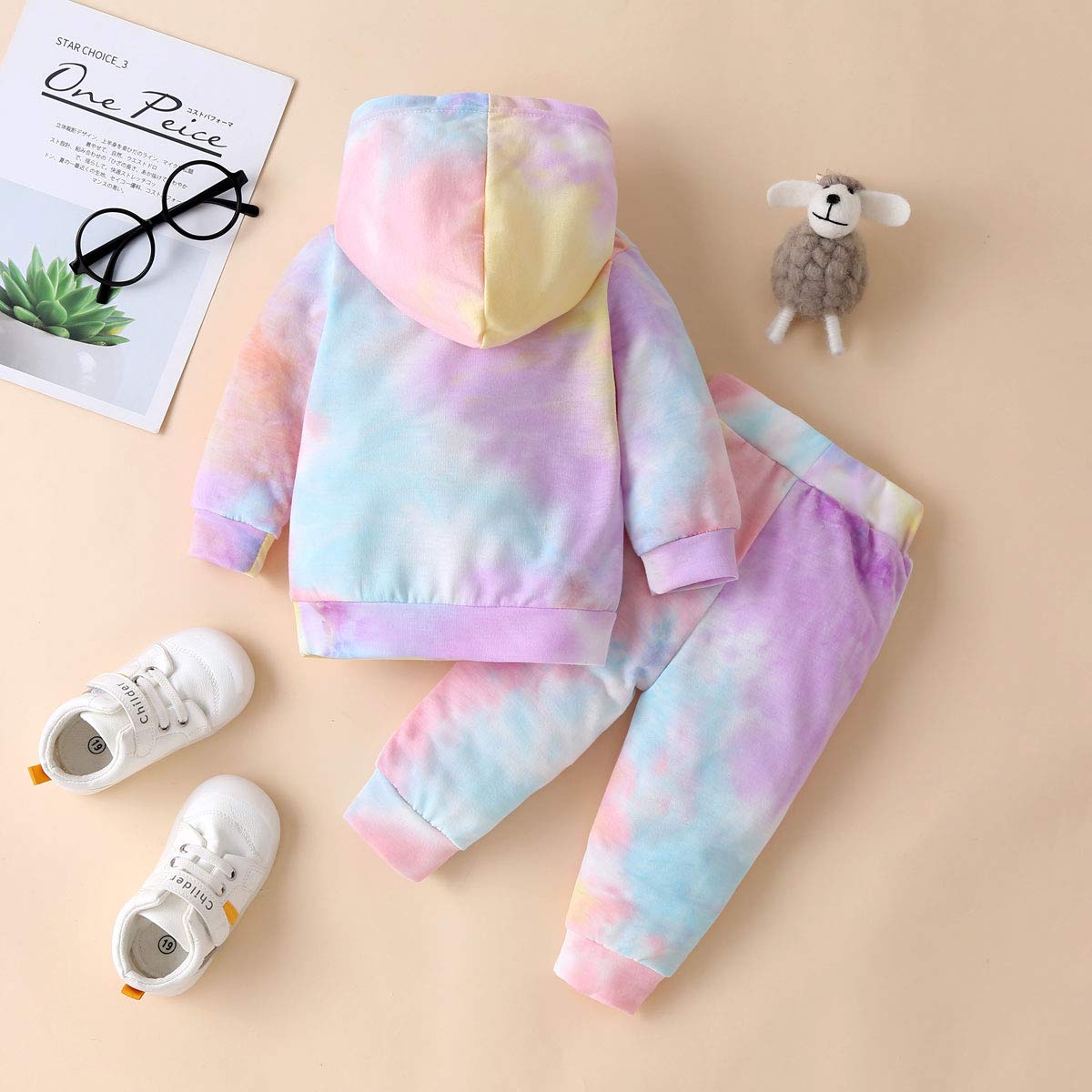 Sudadera para recién nacido, bebé, niña, traje batik, sudadera con capucha, parte superior, pantalón, conjunto de 2 piezas para otoño e invierno