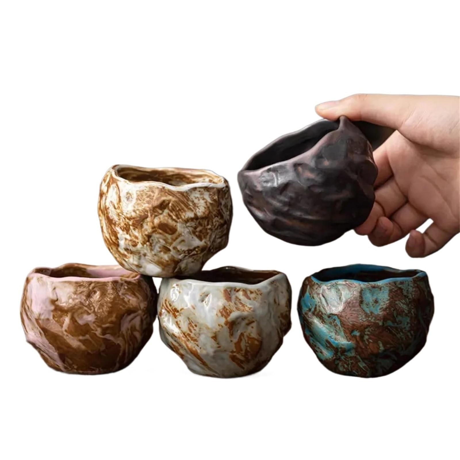 Taza infusora de té, 1 taza japonesa grande para té, esmalte crema, hecha a mano, taza maestra de cerámica esmaltada cristalina para ceremonia de té matcha (1 unidad-E)