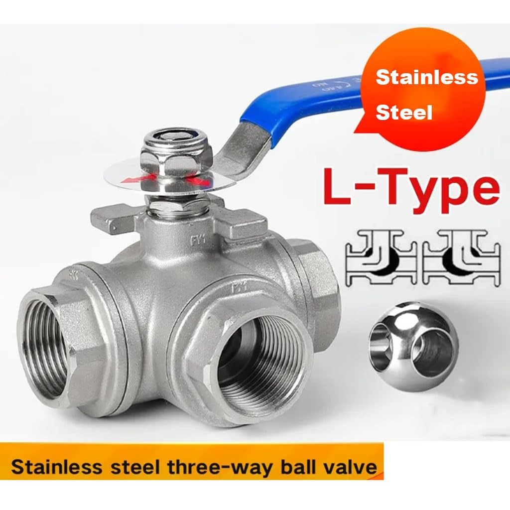 valvola a sfera, valvola a sfera in acciaio inox, 1 pz Valvola a sfera a 3 vie in acciaio inossidabile 304, 1/4 "3/8" 1/2 "3/4" 1 "1-1/4" 1-1/2 "2" Valvola a tre vie tipo L filettata(DN40)