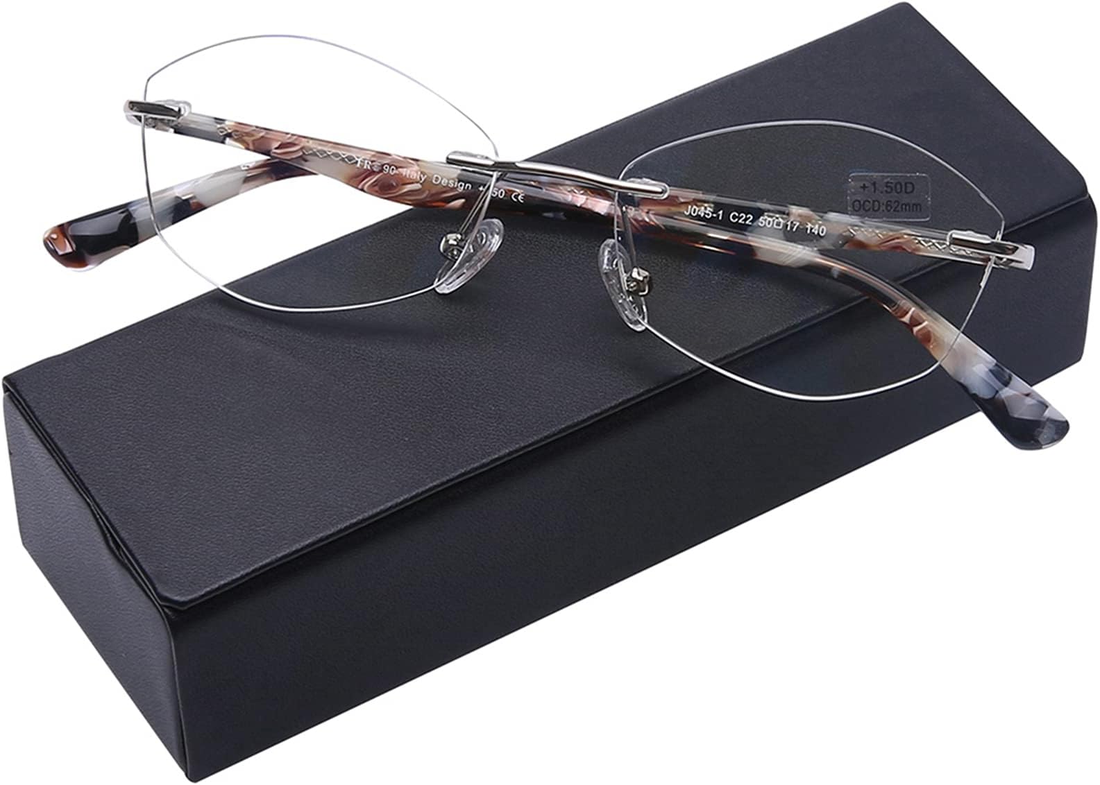 AQWANO Rimless Computer Reading Glasses Women Fashion Designer Blue Light Blocking with UV400 Protect Clear Lens Pattern Frame Ladies Readers,3.0