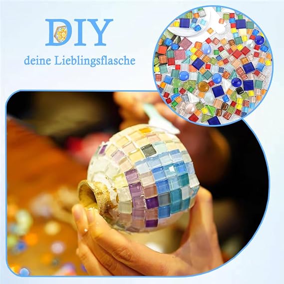 900g Crystal Mosaic Tiles,Polygons Mosaic Tiles Arts and Crafts,About 630 Pieces Mixed Color Mosaic Kit for DIY Crafts,Plates,Flowerpots,Vases,Cups,Home Decor