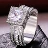 925 Silver Luxury Flash Diamond Wedding Ring Cubic Square Cut Zircon Ring Eternal Love Wedding Engagement Jewelry Women'S Cocktail Jewelry Ring S