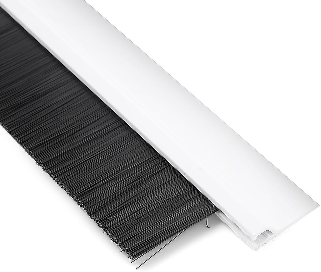 uxcell Self-Adhesive Door Bottom Sweep White Plastic w 1.2-inch Black PVC Soft Brush 39-inch x 2.1-inch
