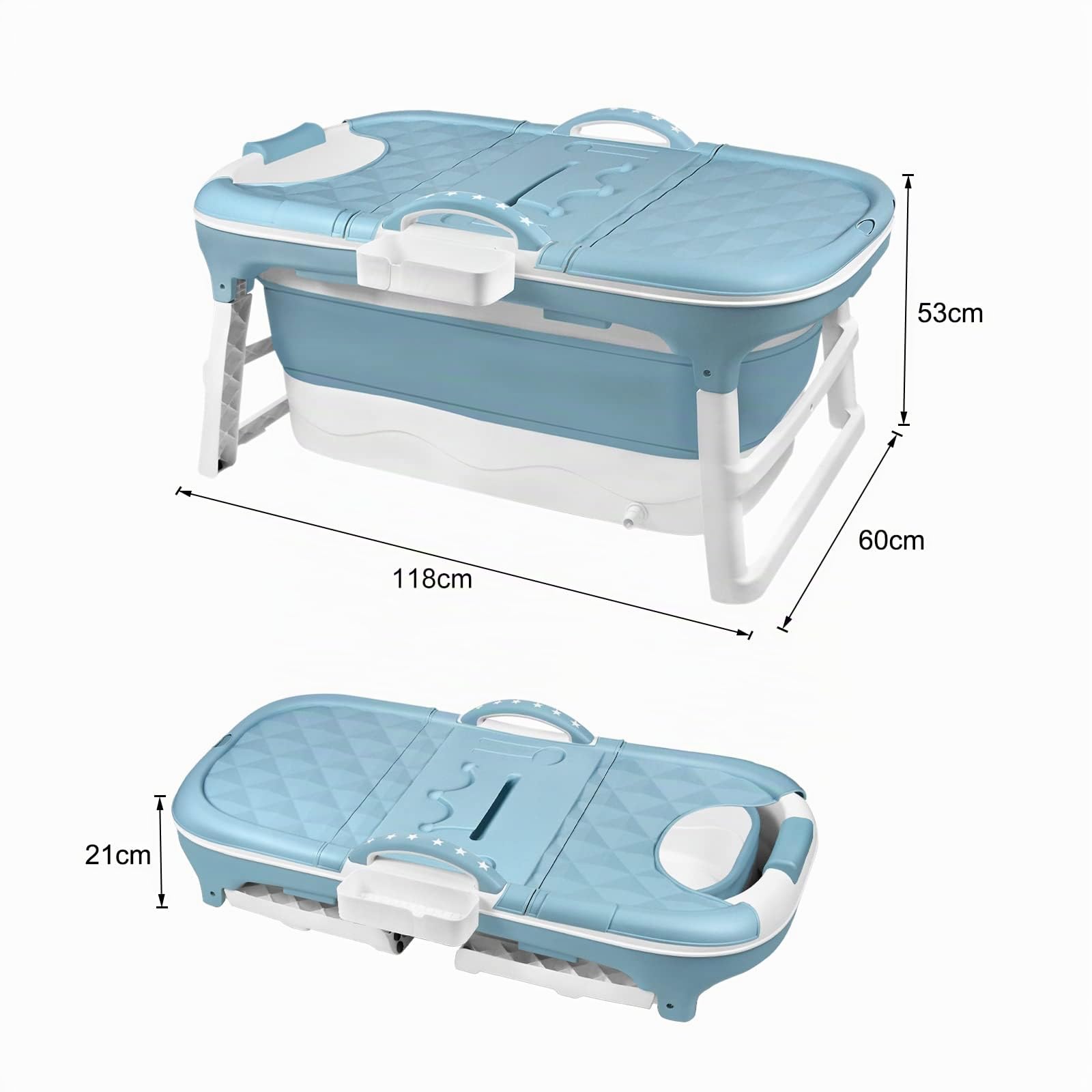 Faltbare Badewanne für Erwachsene Kleinkinder Kinder, Mobile Badewanne mit Abnehmbarer Bezug, Tragbare Badewannen Bathtub Blau, 118 x 60 x 53 cm