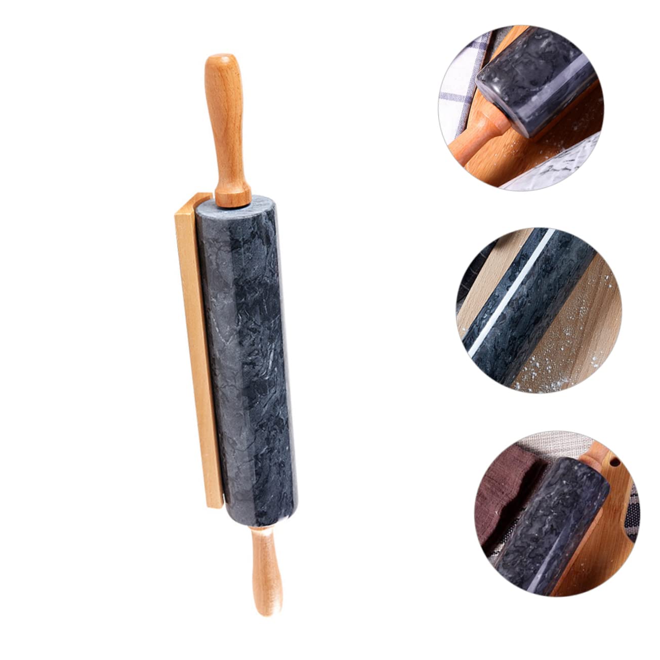Zerodeko Rouleau à Pâtisserie en Bois et Marbre Poignée Ergonomique Outil Cuisine Pratique