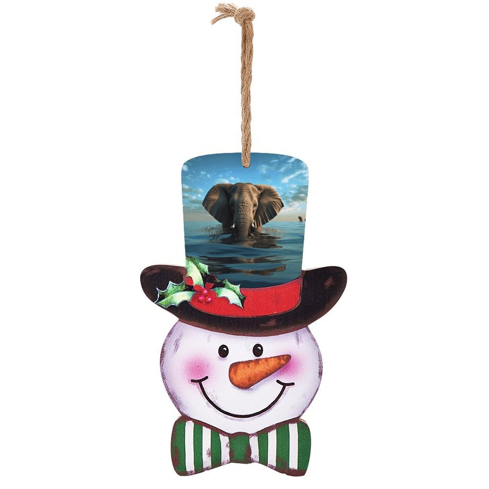 Elephant Is Sitting in The Water Snowman Decor Christmas Snowmans Hanging Decors Wooden Exquisite Holiday Decoration Sign for Home Window Wall Farmhouse Indoor Outdoo