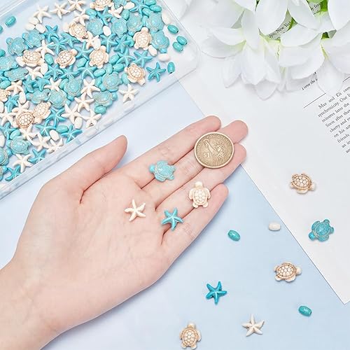 Miniatura 3 de arricraft Acerca de 218 cuentas de turquesa con temática de mar oceánico, 3 estilos, 2 colores surtidos de tortuga, estrellas de mar y cuentas